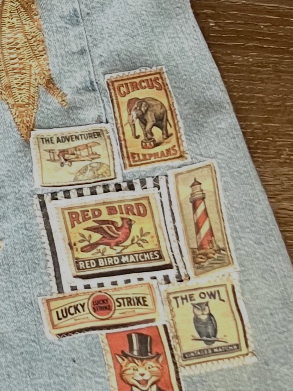 Upcycled Western Boho Festival Hippie patchwork  Embroidered  Wide-Leg Jeans - Picture 8 of 9